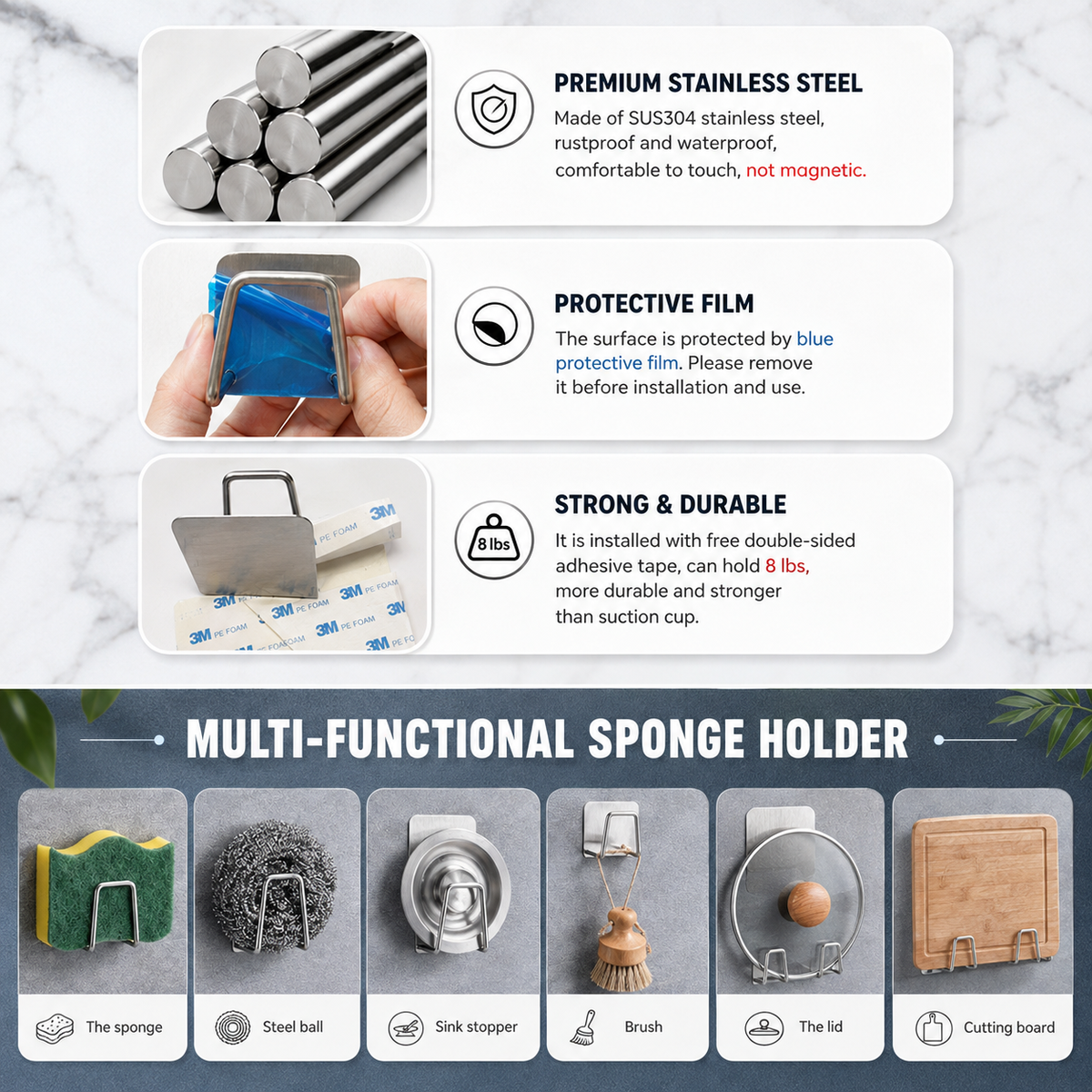 Sponge Holder Stainless Steel, Multi-Purpose Holder